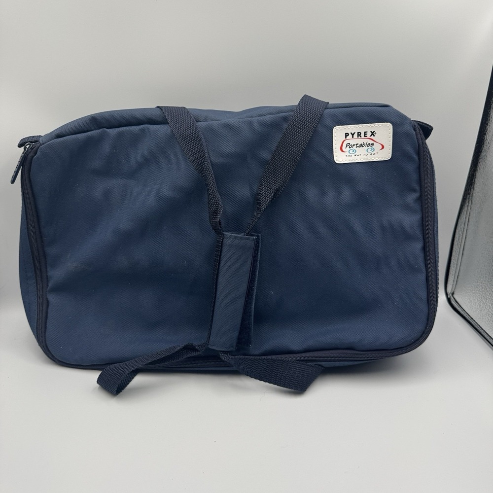 Vintage Pyrex Portables Insulated Casserole Carrier Bag Hot Cold Packs Blue